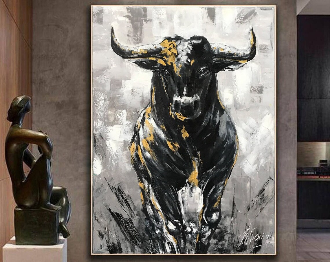 Abstract Bull Oil Painting, Modern Wall Art Print