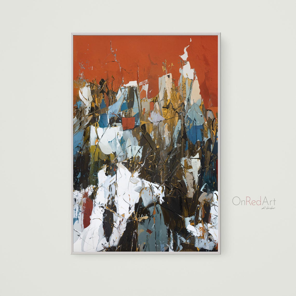 Reach Abstract Expressionist Wall Art Print Bold Red And Blue Modern Painting