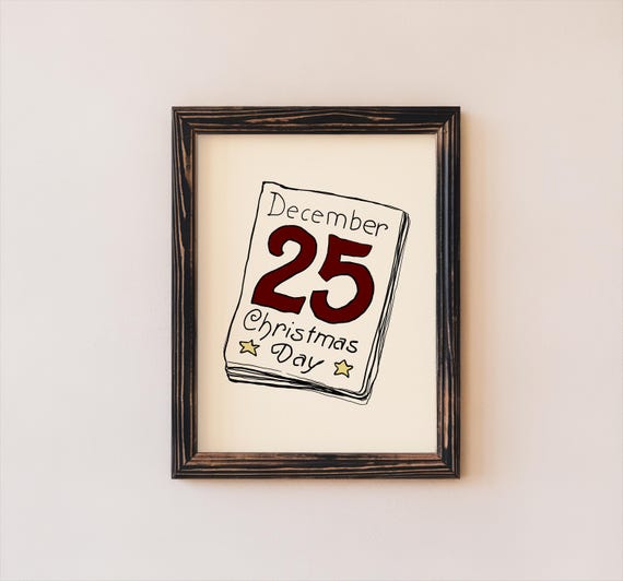 Retro Merry Christmas Calendar Poster, Holiday Decor