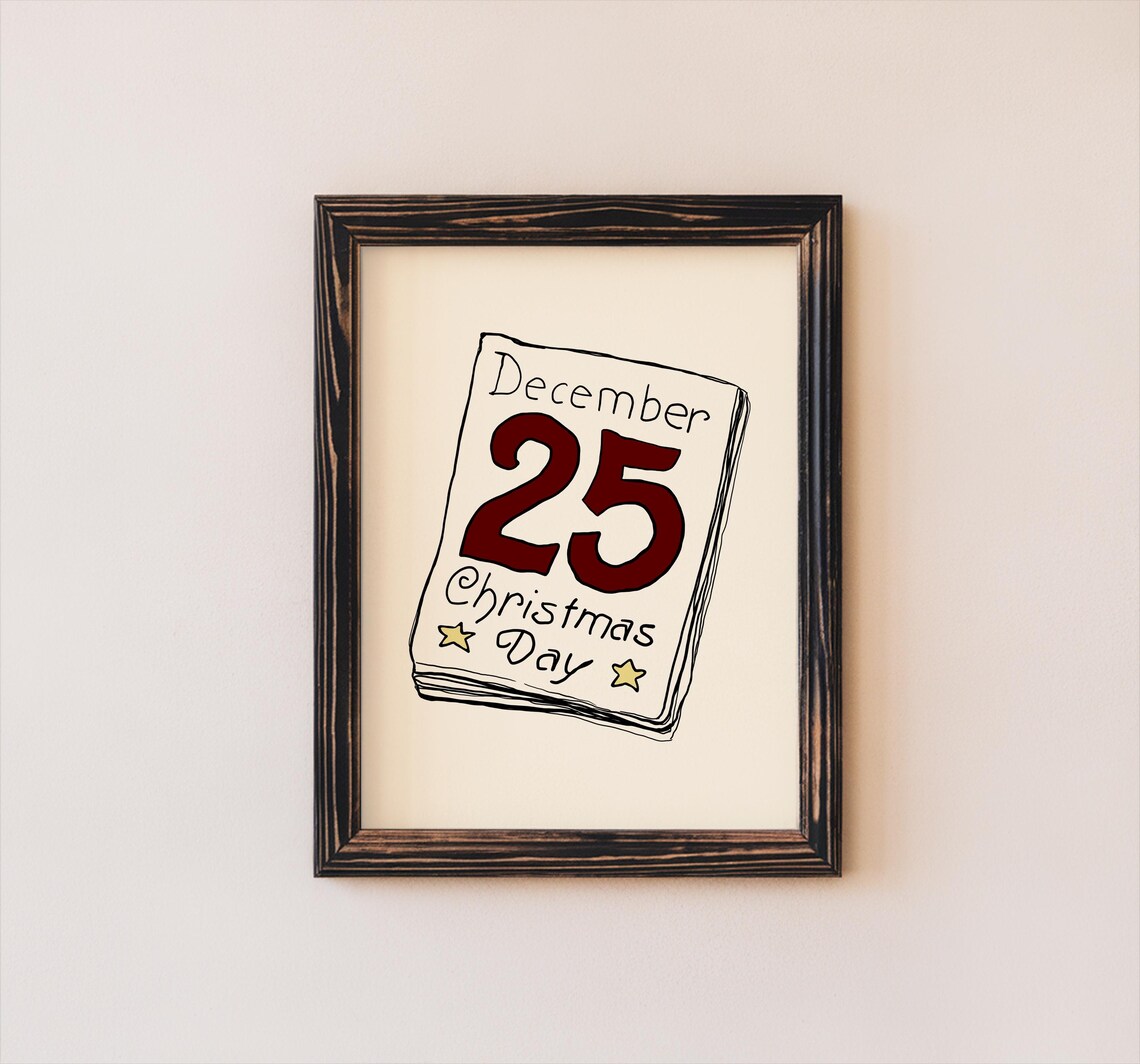 Retro Merry Christmas Calendar Poster, Holiday Decor