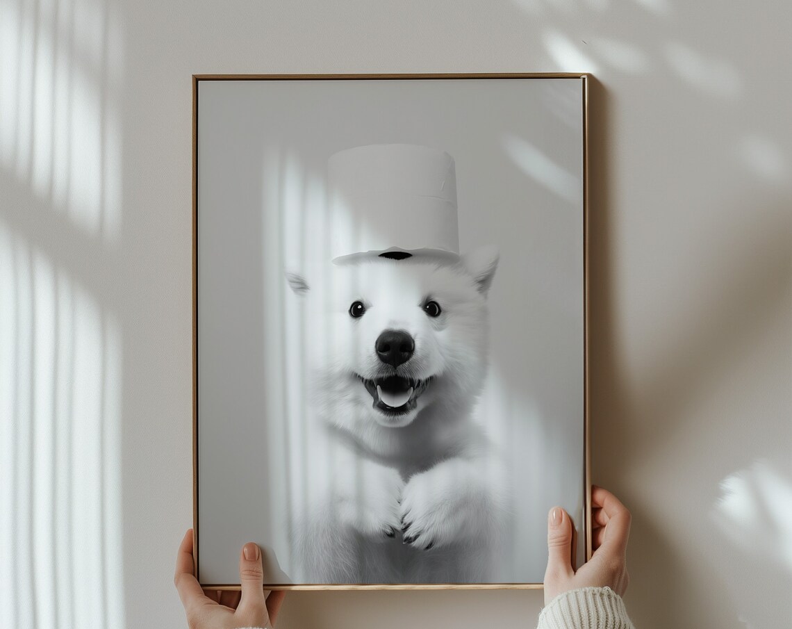 Cute Polar Bear Cub With Toilet Paper Hat Funny Bathroom Poster - Image 3