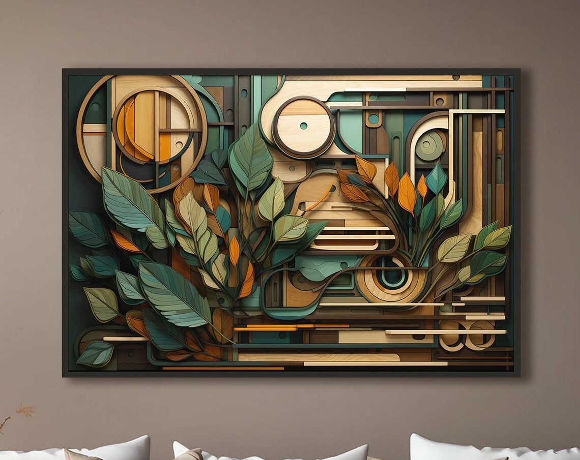 Art Deco Botanical Leaves Geometric Gold Teal Elegant Wall Art Poster