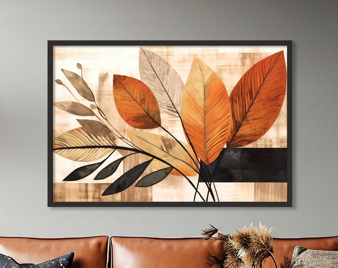 Rust Orange Autumn Leaves Botanical Branch Warm Neutral Art Poster