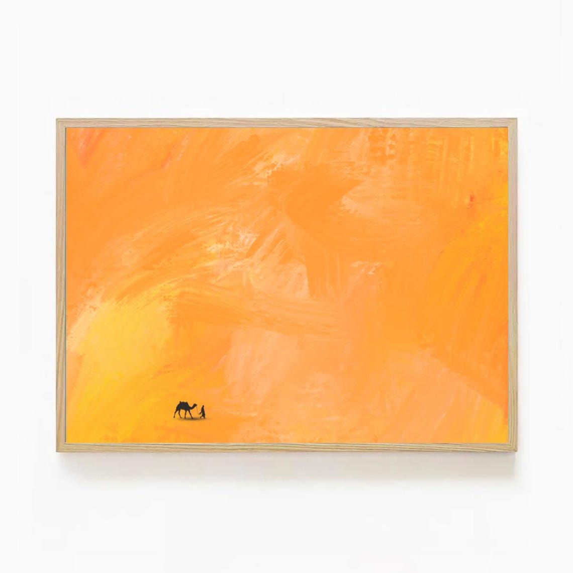 Abstract Orange Desert Camel Silhouette Minimalist Art Poster