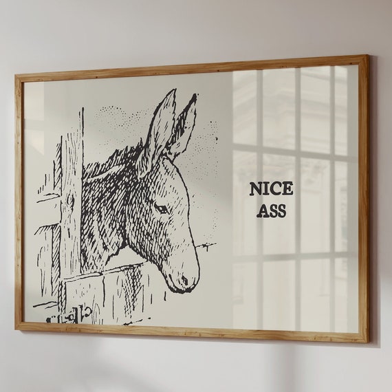 Vintage Donkey Bathroom Art Print, Minimalist