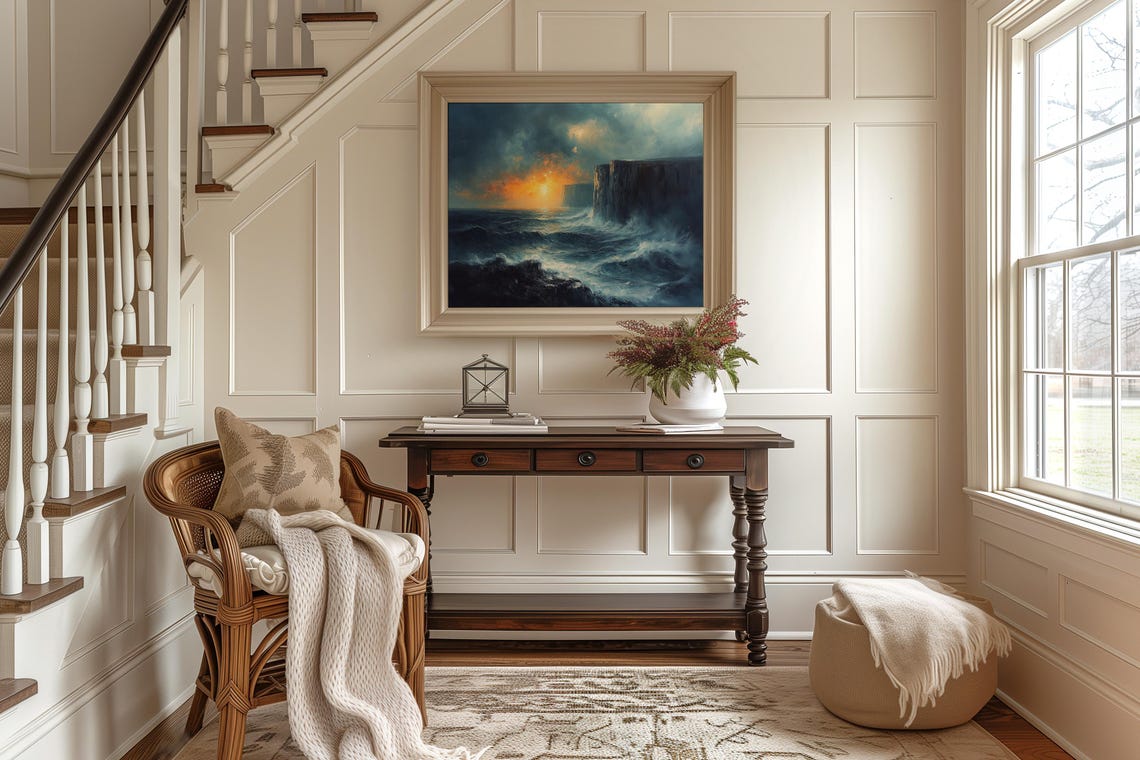 Stormy Seascape With Towering Cliffs At Sunset Moody Ocean Poster - Image 2