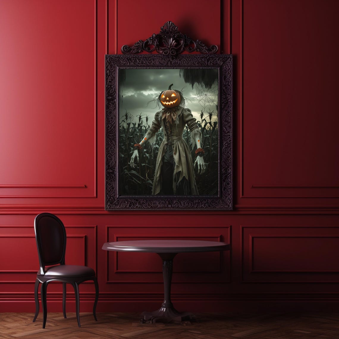 Pumpkin Head Scarecrow In Haunted Cornfield Halloween Poster - Image 2