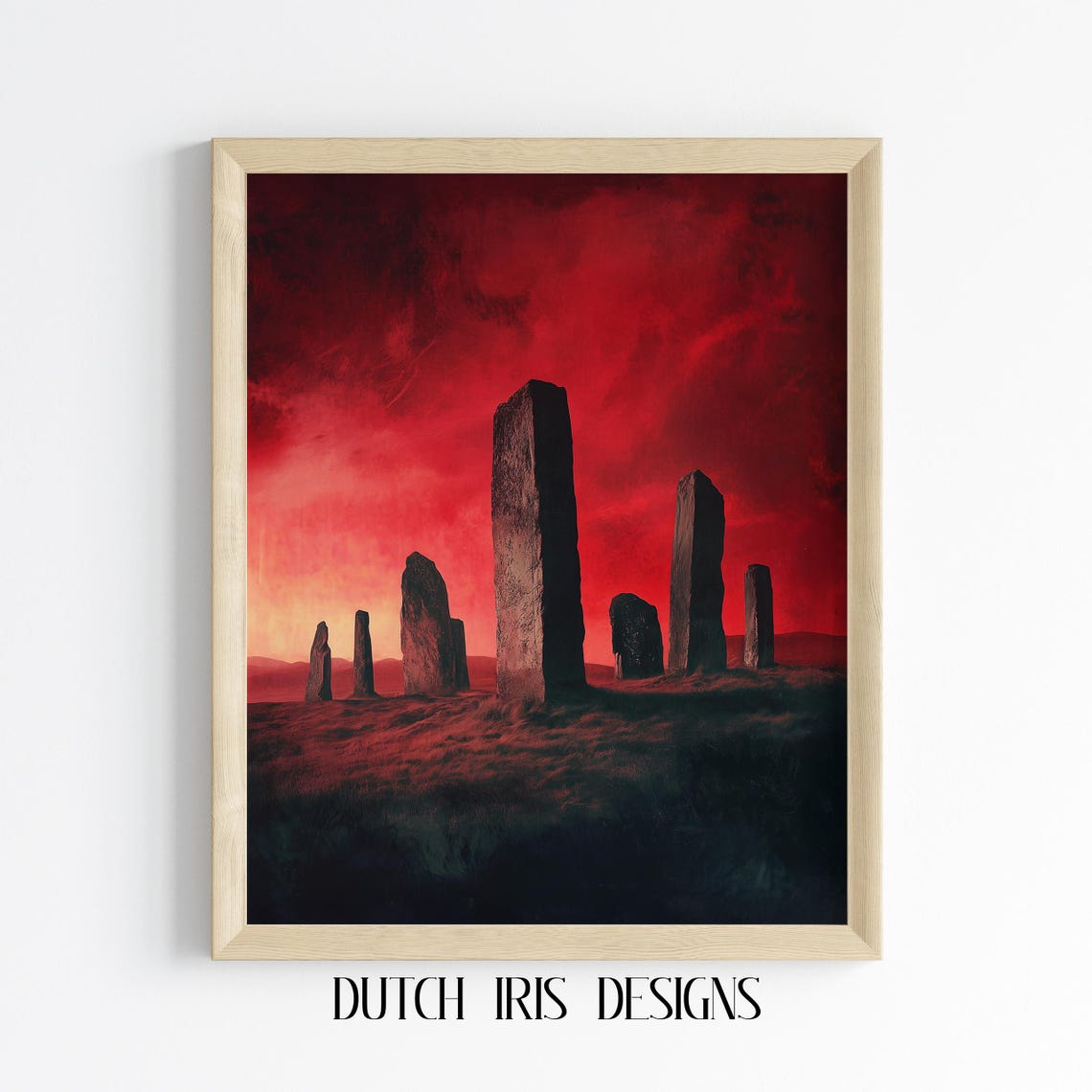 Ancient Stone Circle Under Blood Red Sky Moody Halloween Poster