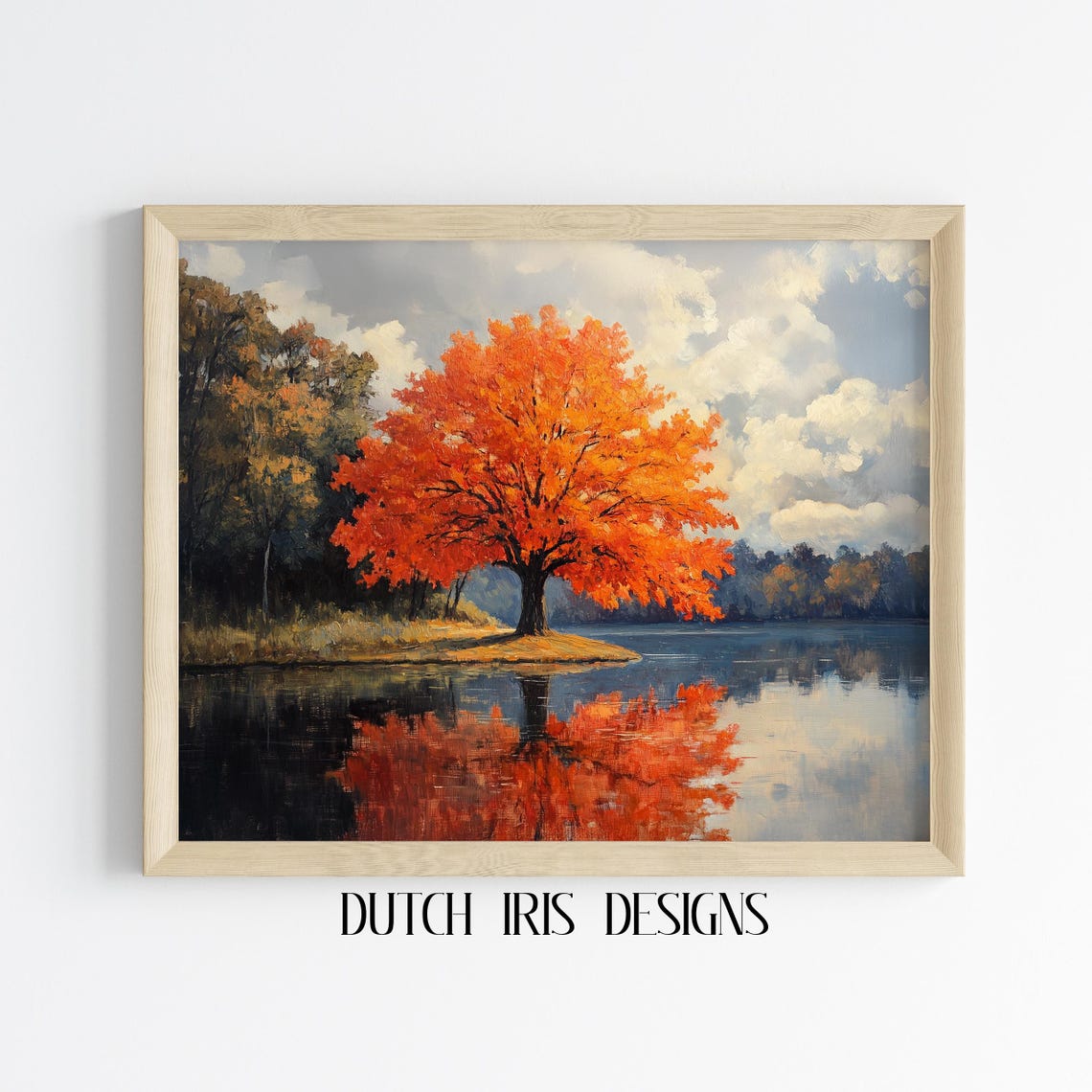 Autumn Maple Tree By Still Lake Mirror Reflection Landscape Poster