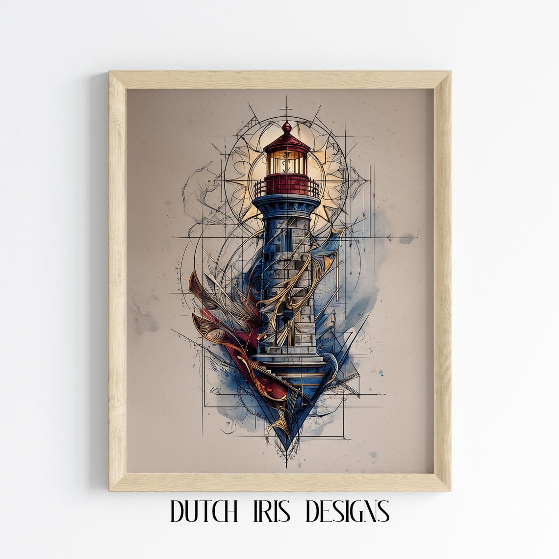 Lighthouse Blueprint Style Technical Drawing Modern Nautical Poster