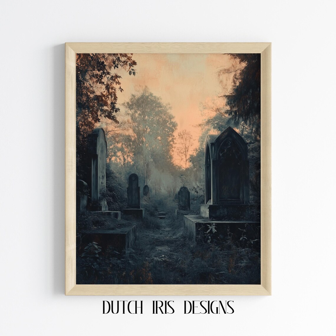 Foggy Graveyard At Dusk With Old Tombstones Spooky Halloween Poster