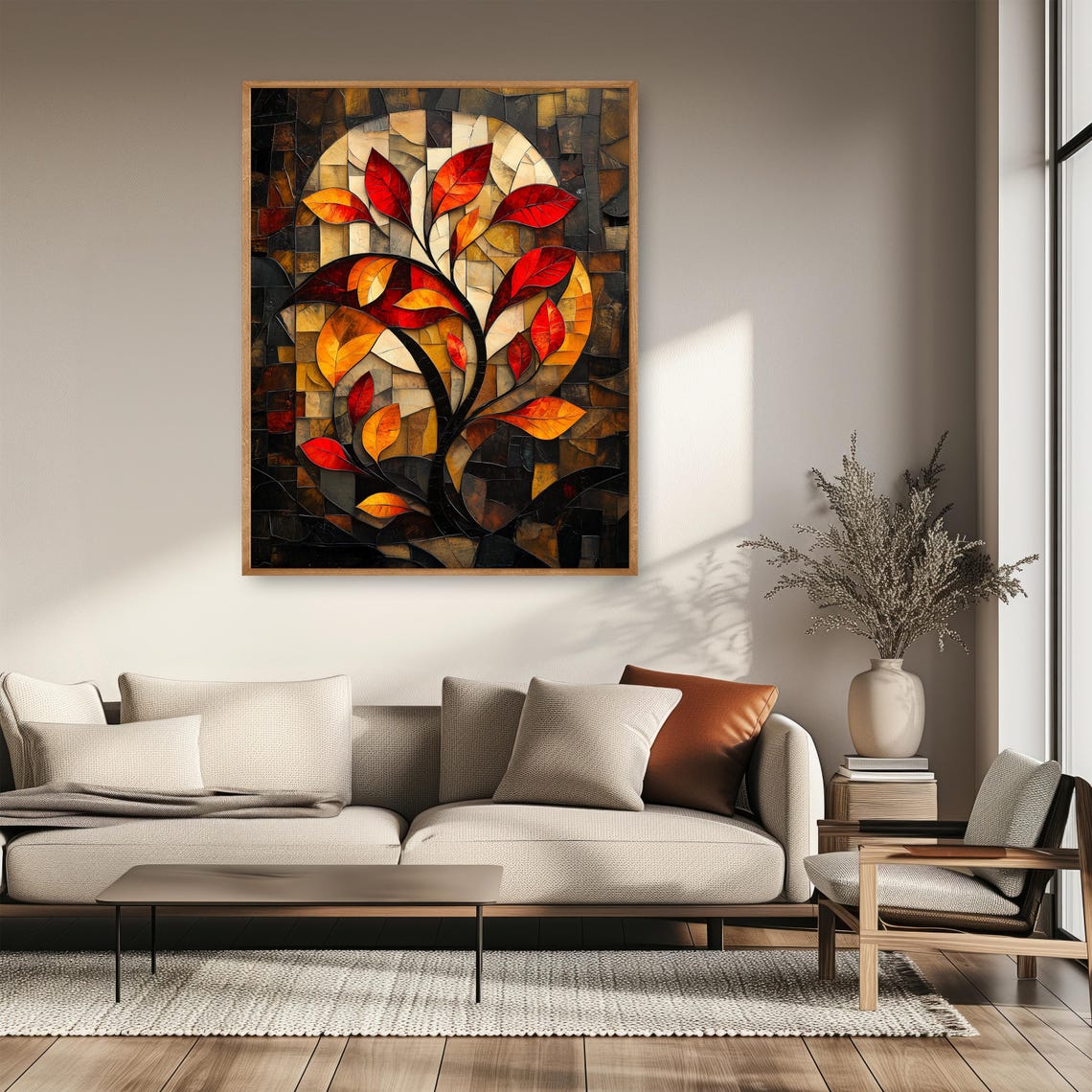 Cubist Autumn Maple Leaves Mosaic Style Fall Foliage Art Poster - Image 2