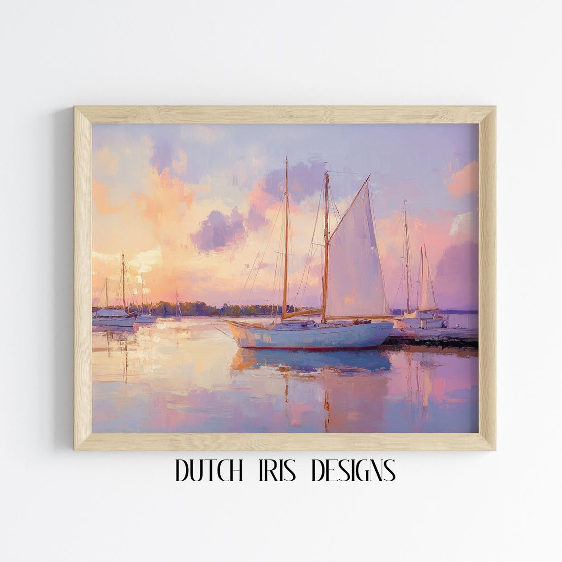 Sailboats At Pastel Sunset Calm Harbor Impressionist Seascape Poster