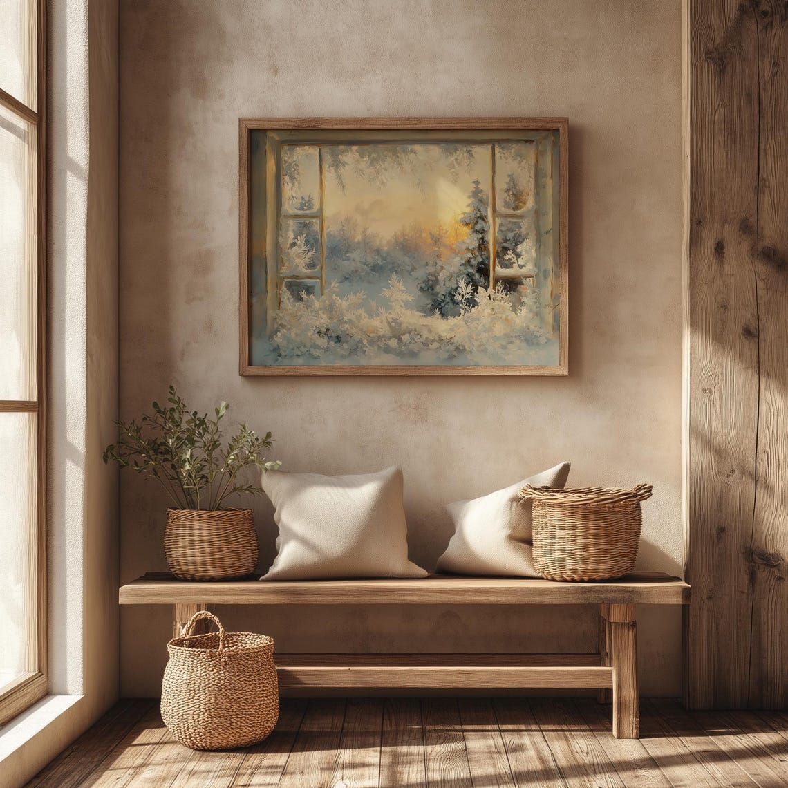 Frosty Window View of a Snowy Forest Glowing at Sunrise Poster - Image 4