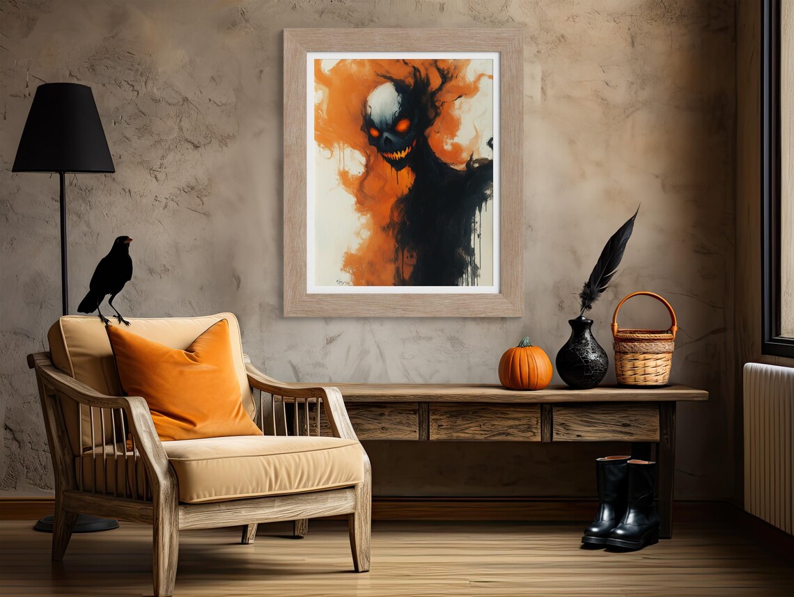 Ghostly Spirit With Burning Orange Eyes Moody Dark Halloween Poster - Image 4