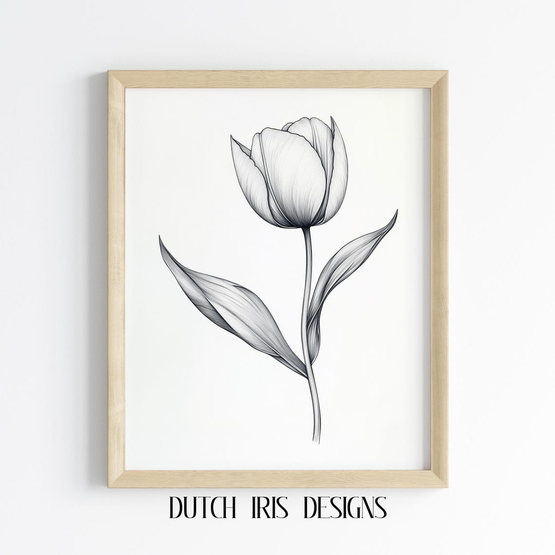 Tulip Bloom Black Line Drawing Minimalist Botanical Floral Poster