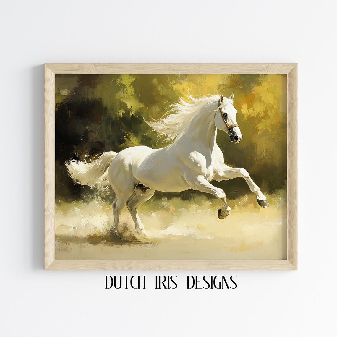 White Stallion Galloping Through Golden Autumn Woods Equine Poster
