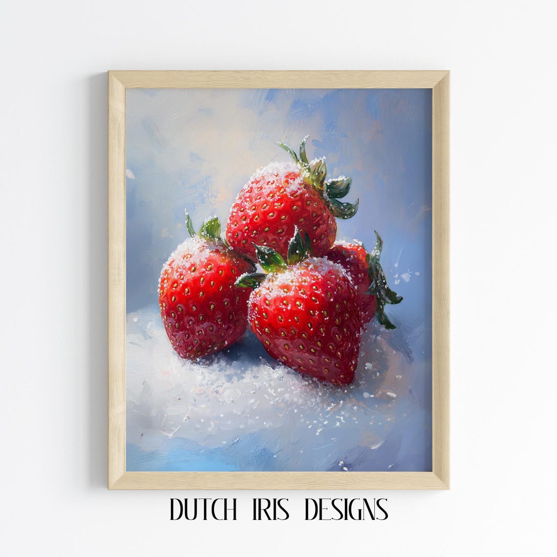 Fresh Strawberries Dusted With Sugar Rustic Oil Painting Art Poster