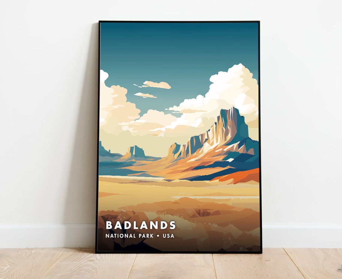Badlands National Park USA Desert Cliff Sunset Landscape Poster