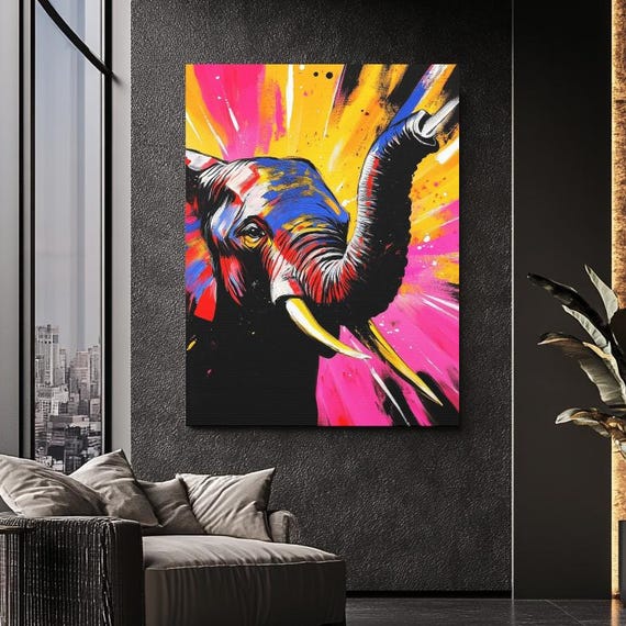 Colorful Elephant Wall Art Abstract Safari Animal Canvas Wildlife Poster Print Modern Luxury African Decor Pop Jungle Painting