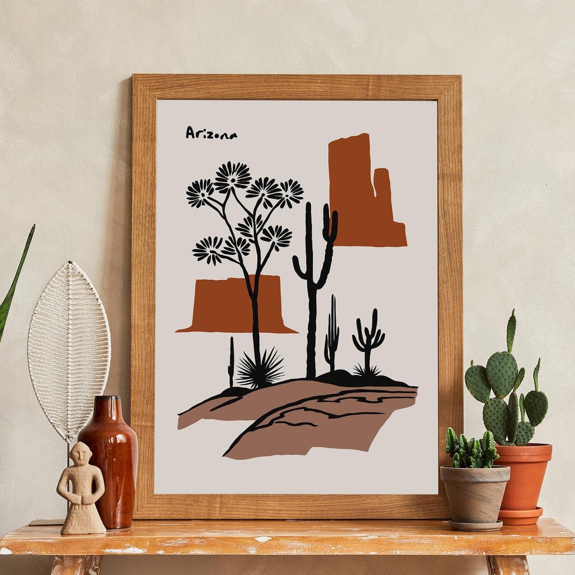 Arizona Modern Minimalist Cactus Mesa Desert Boho Style Poster