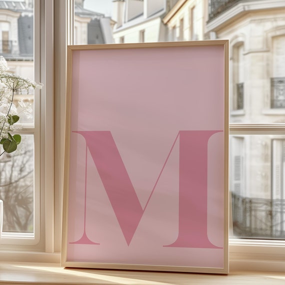 Pink Letter M Poster Initial M Big Letters For Wall Alphabet M Letter Art Letters For Nursery Pink Wall Art Capital Letter Wall Decor