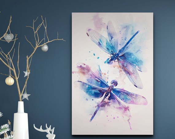 Watercolor Dragonfly Ready To Hang Wall Art Dragonfly Art Ready To Hang Home Decor Wall Art