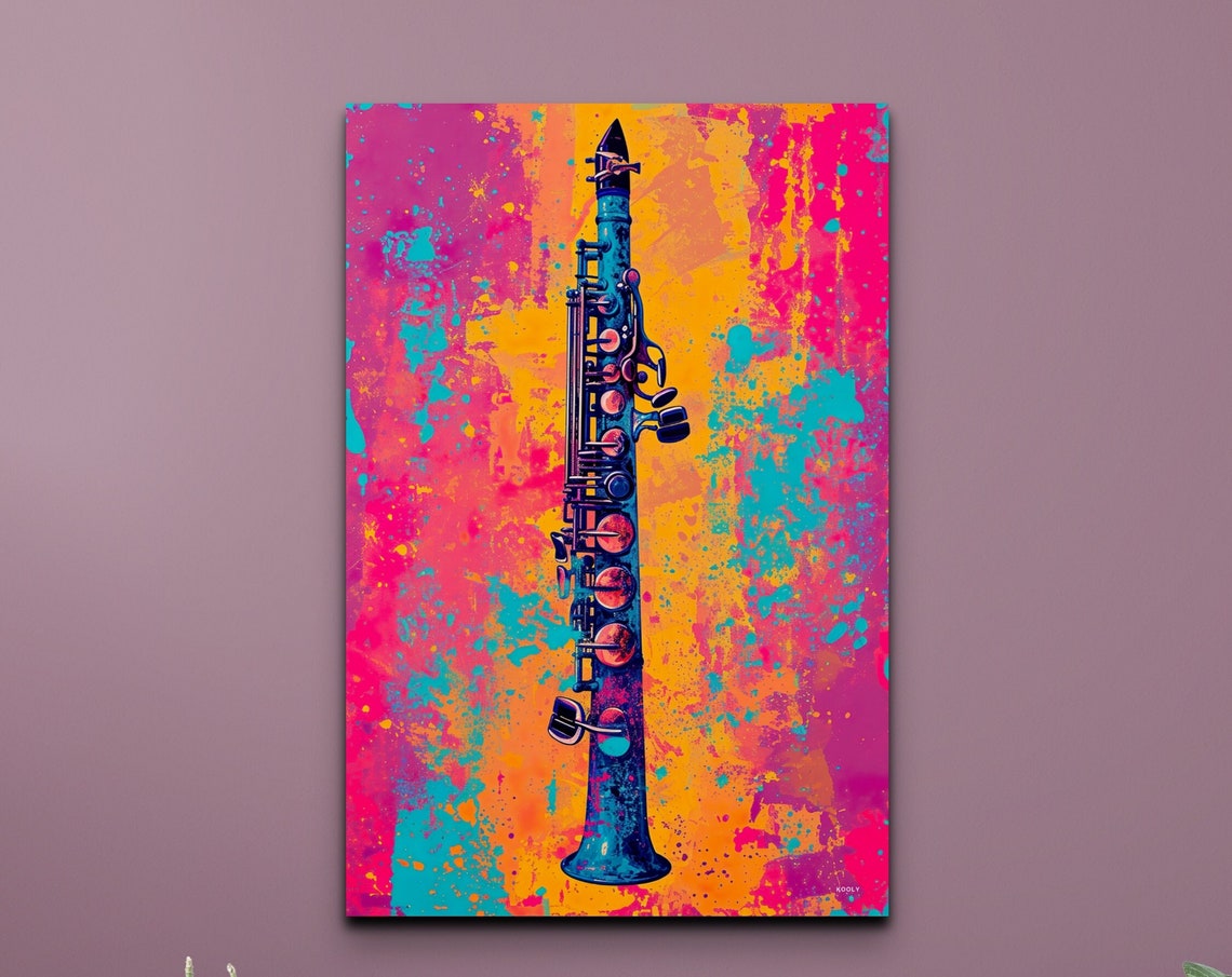 Pop Art Clarinet Pink Orange Modern Music Instrument Wall Art