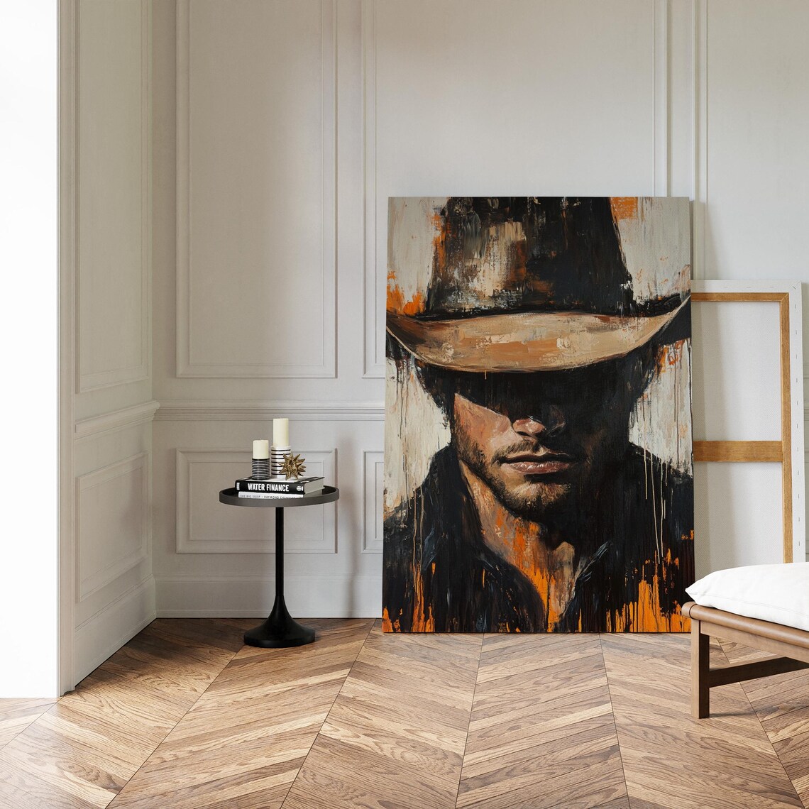 Cowboy Portrait Rustic Oil Painting Wall Art Print
