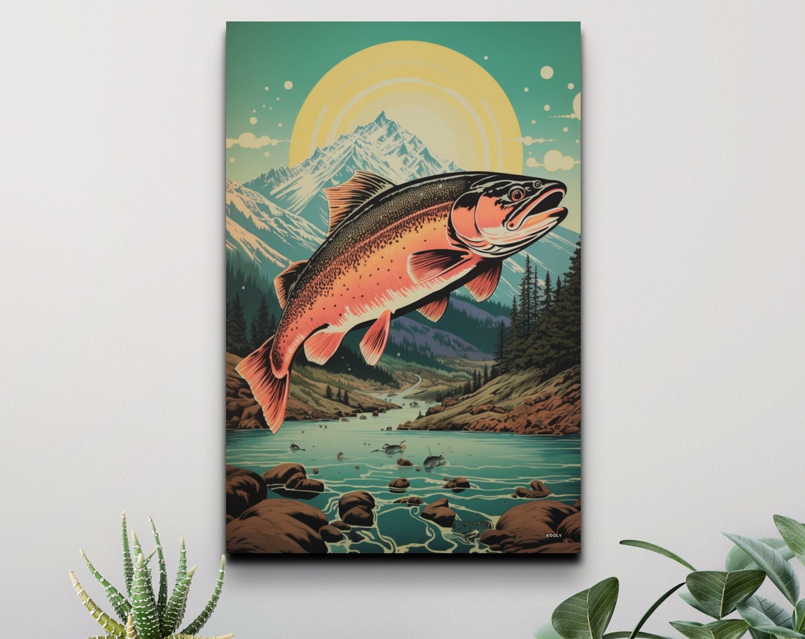 Lake Trout Vintage Wall Art Vintage Fishing Wall Art Fishing Wall Art Fishing Prints Gift For Dad Fishing Gift