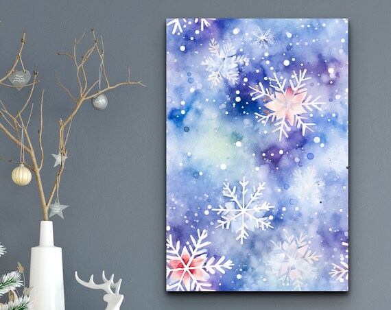 Watercolor Snowflakes On Blue Winter Wonderland Artwork Poster