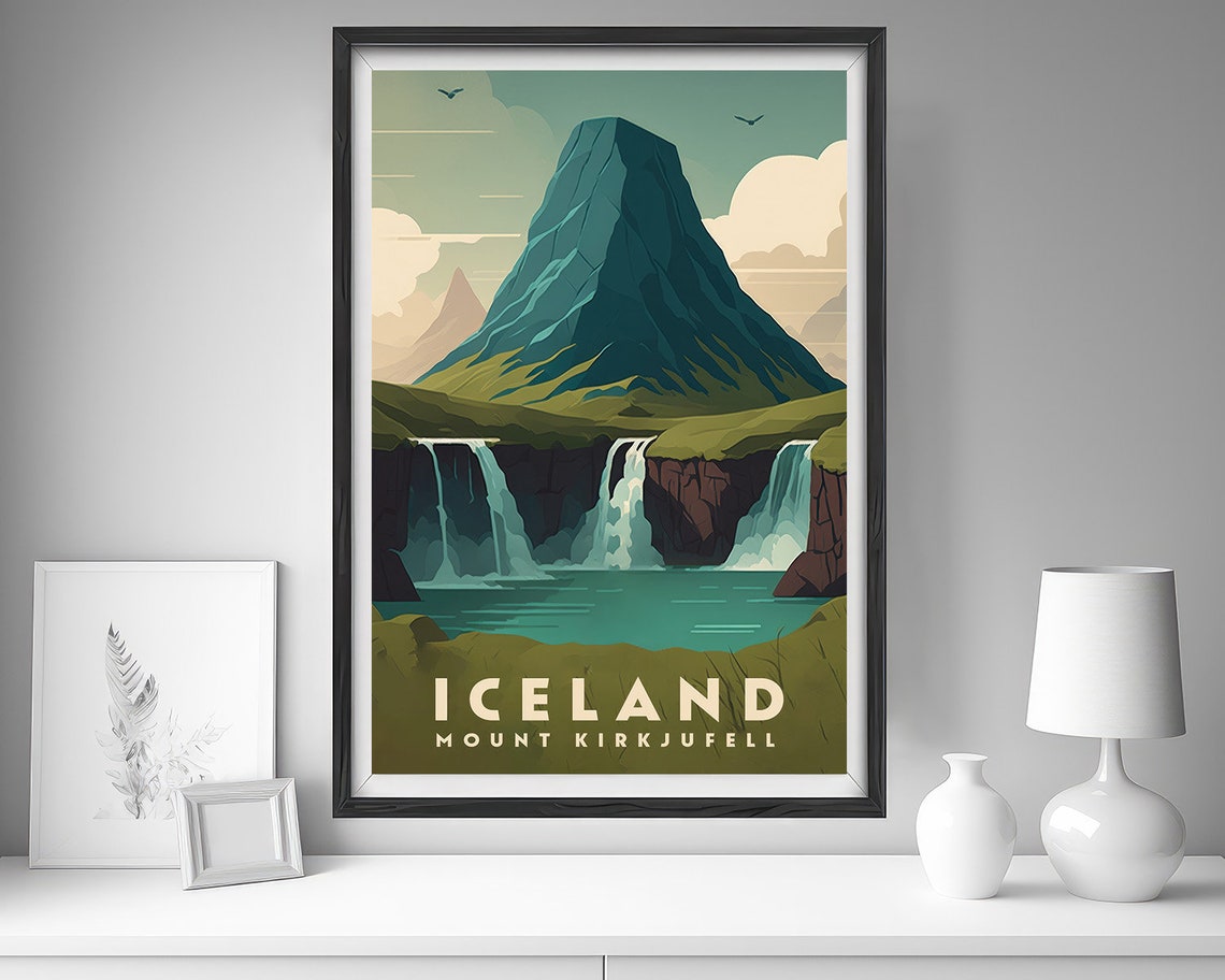 Iceland Mount Kirkjufell Travel Poster Iceland Mount Kirkjufell Wall Art Print Iceland Painting Illustration Iceland Watercolor - Image 4