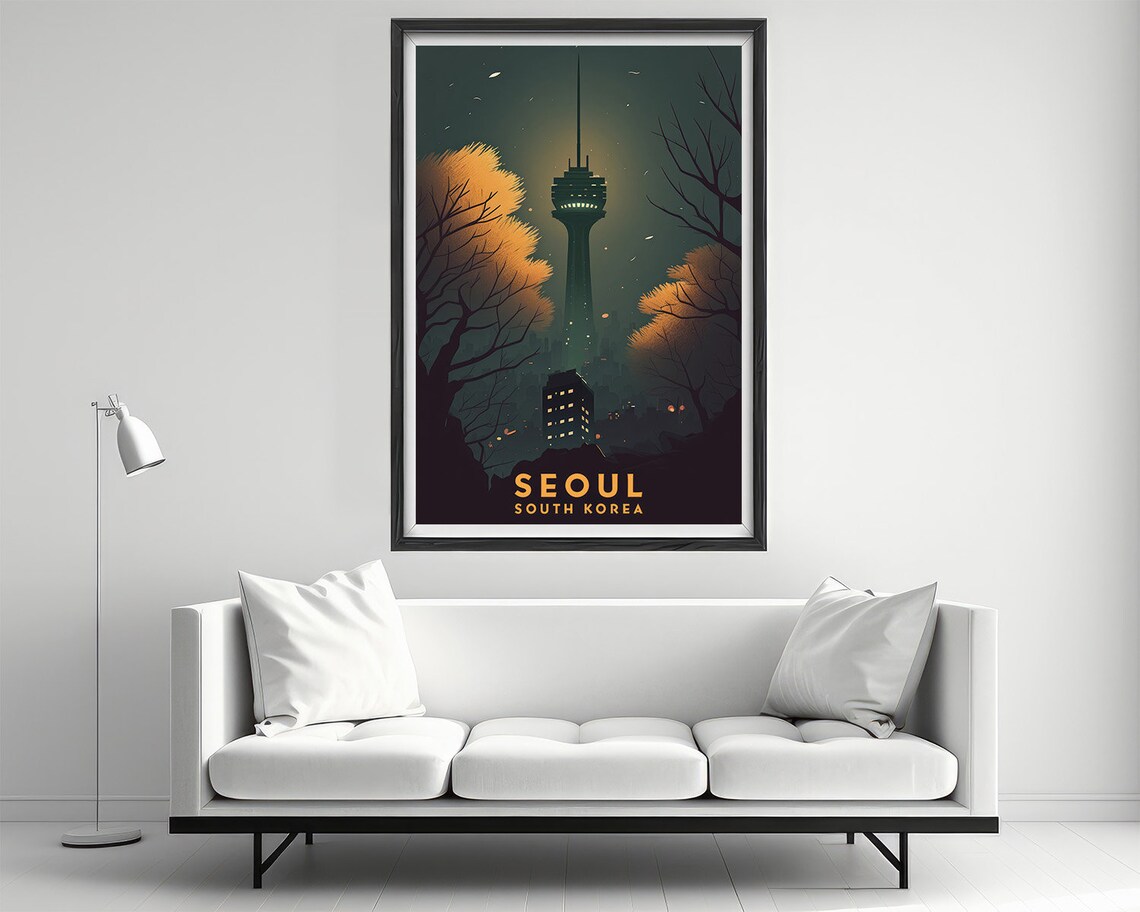 Seoul South Korea Illuminated Tower Autumn Night Travel Poster - Image 2