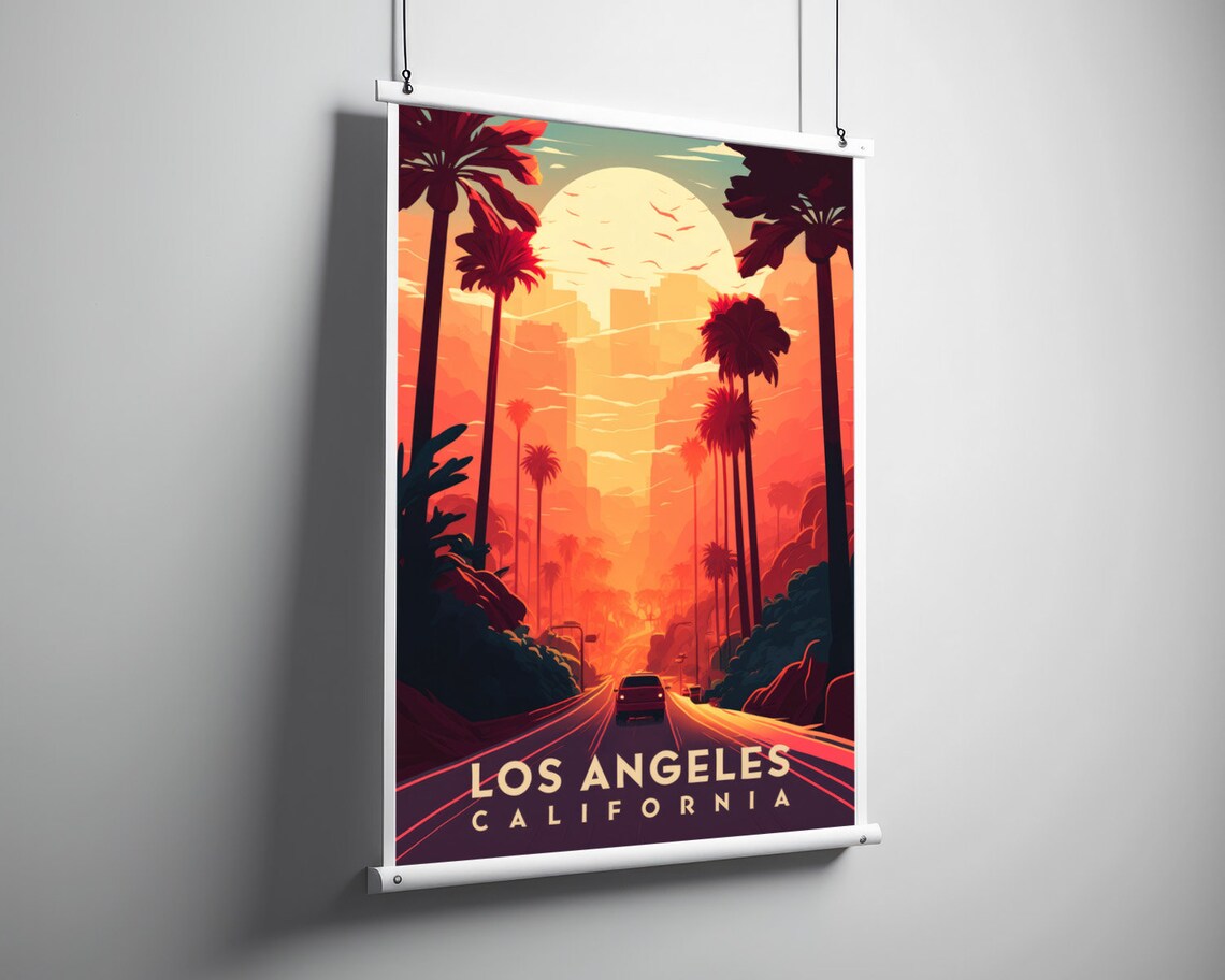 Los Angeles California Vintage Travel Poster Sunset Palm Drive - Image 3