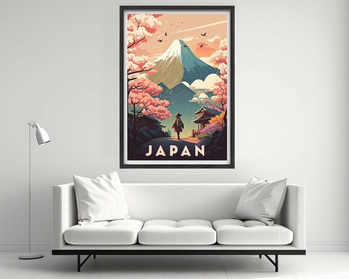 Japan Mount Fuji Sunset Cherry Blossom Traveler Vintage Poster - Image 2