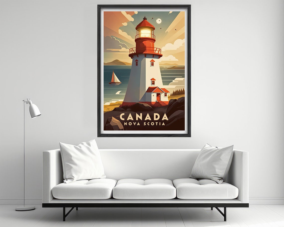 Nova Scotia Canada Red Lighthouse Coastal Vintage Travel Poster - Image 2