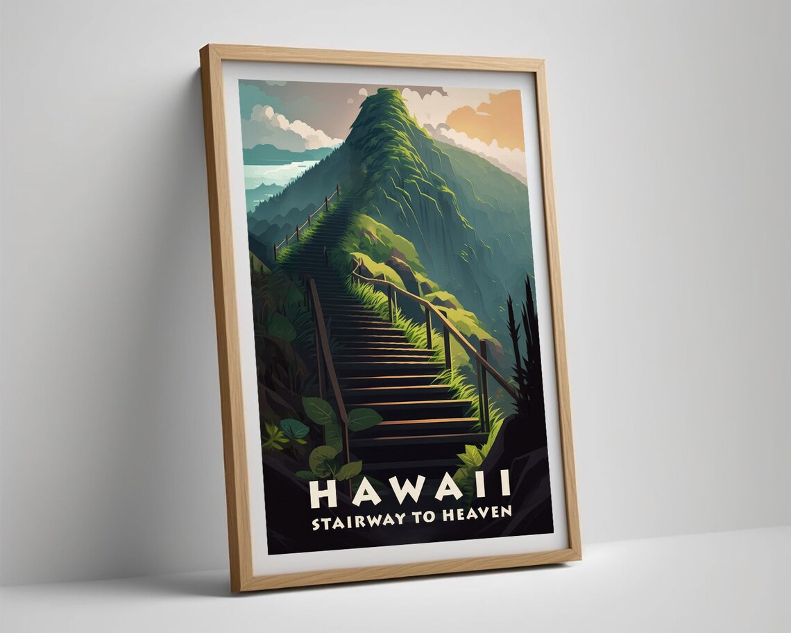 Hawaii Stairway To Heaven Haiku Stairs Hiking Vintage Poster - Image 5