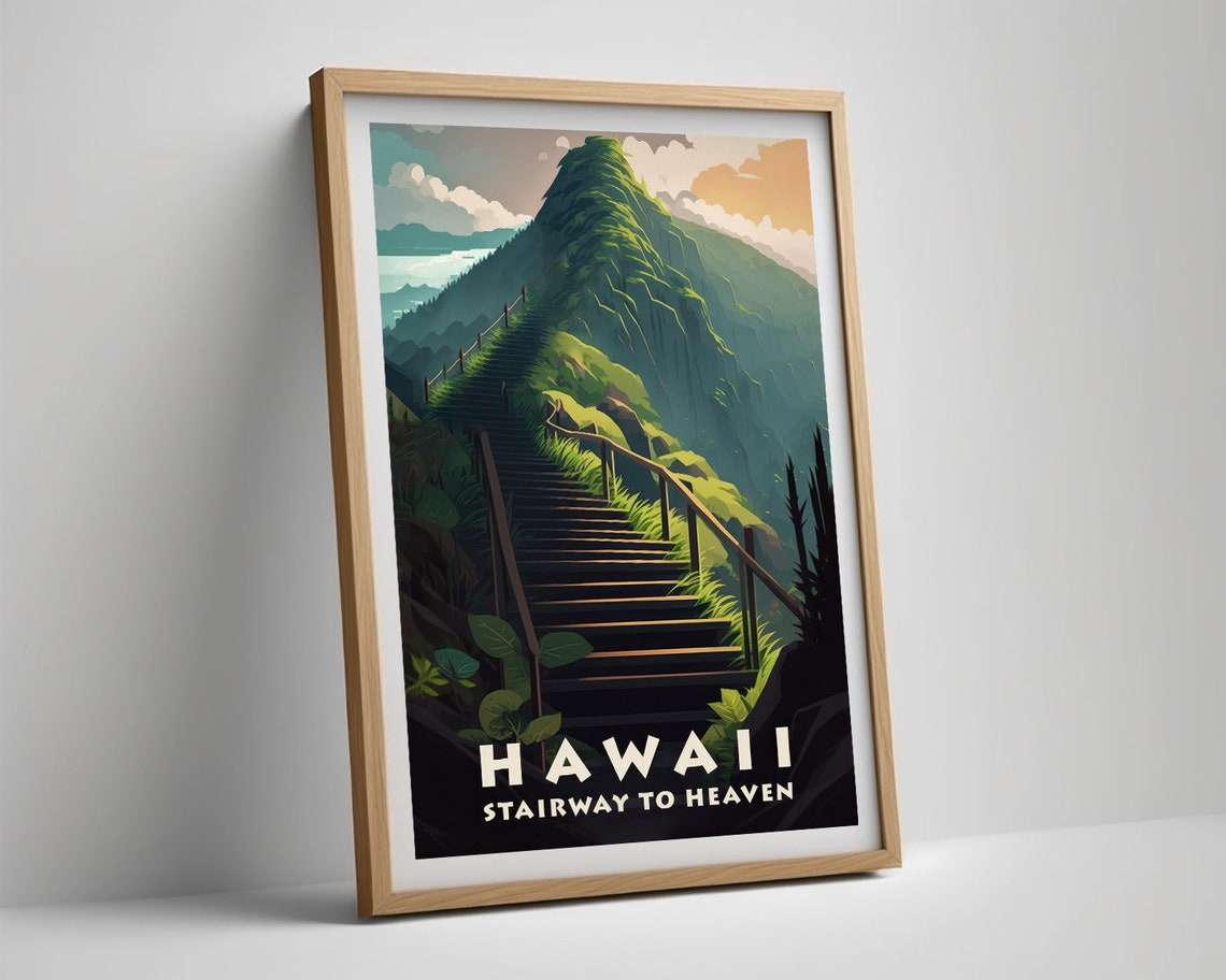 Hawaii Stairway To Heaven Travel Poster Hawaii Stairway To Heaven Wall Art Print Hawaii Painting Illustration Hawaii Watercolor - Image 5