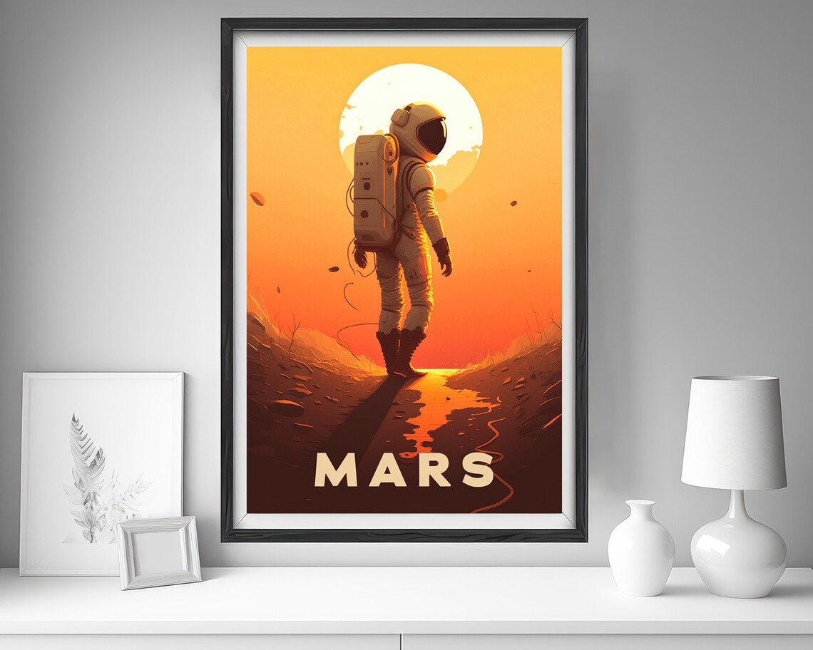 Mars Astronaut Red Planet Space Exploration Sunset Vintage Travel Poster - Image 4