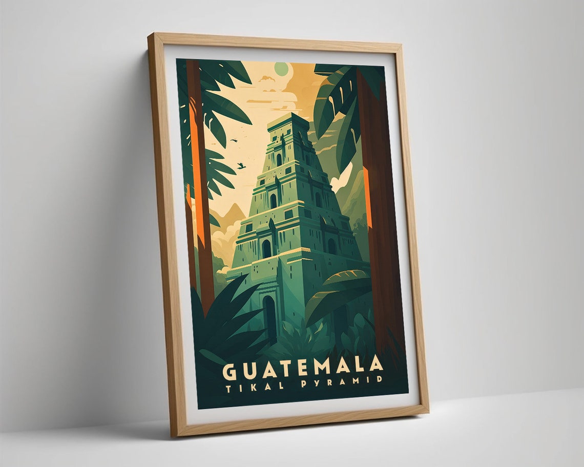 Guatemala Tikal Pyramid Mayan Ruins Jungle Vintage Travel Poster - Image 3