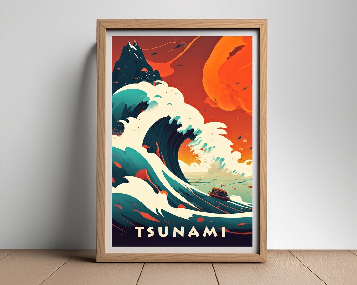 Tsunami Giant Wave Japanese Style Ocean Art Dramatic Travel Poster - Image 3