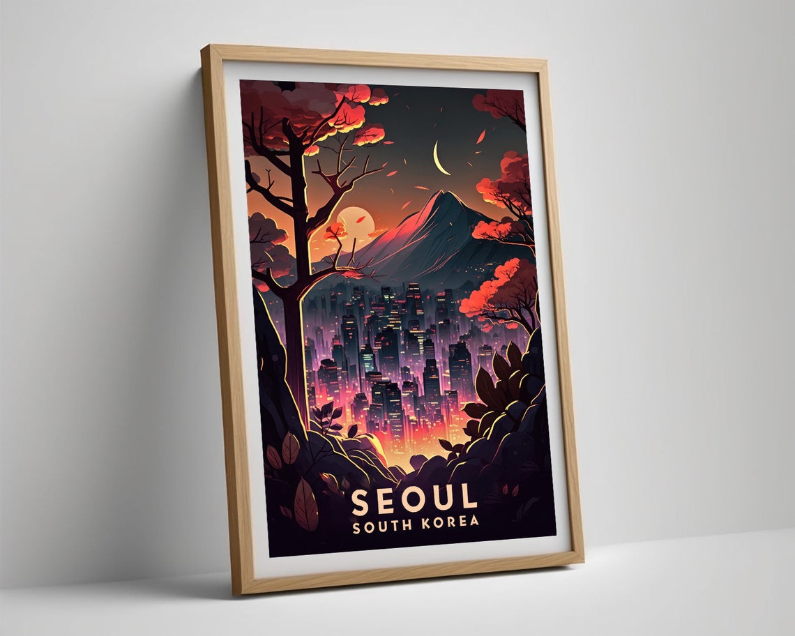 Seoul South Korea Vintage Travel Poster Neon City Skyline Art - Image 5