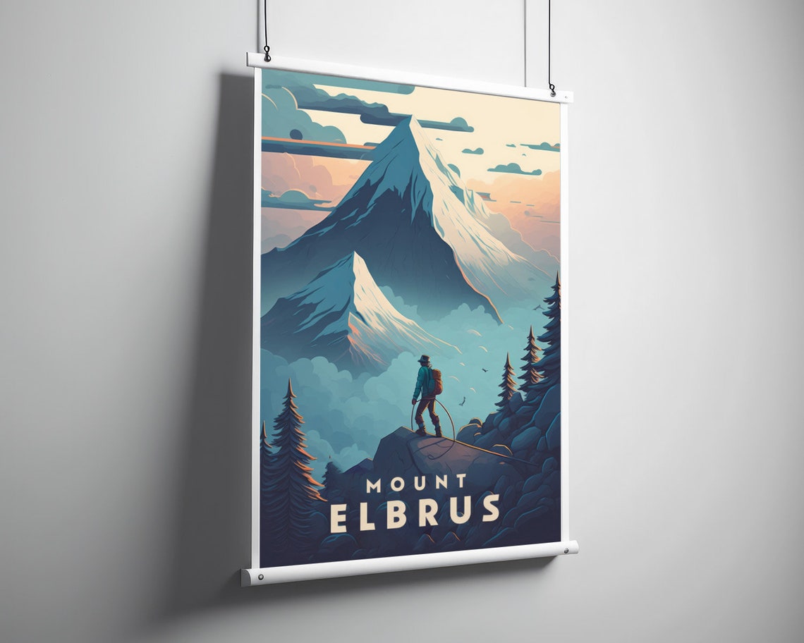 Mount Elbrus Russia Snow Peaks Climber Vintage Travel Poster - Image 3
