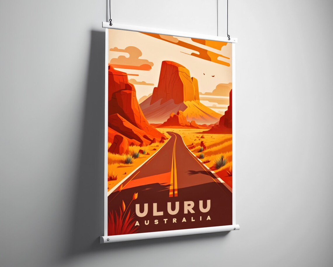 Uluru Australia Vintage Travel Poster Desert Road Red Rock Art - Image 3