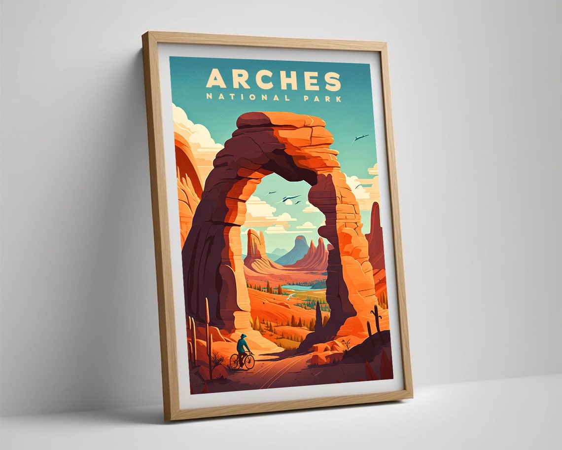 Arches National Park Delicate Arch Desert Cyclist Travel Poster - Image 4