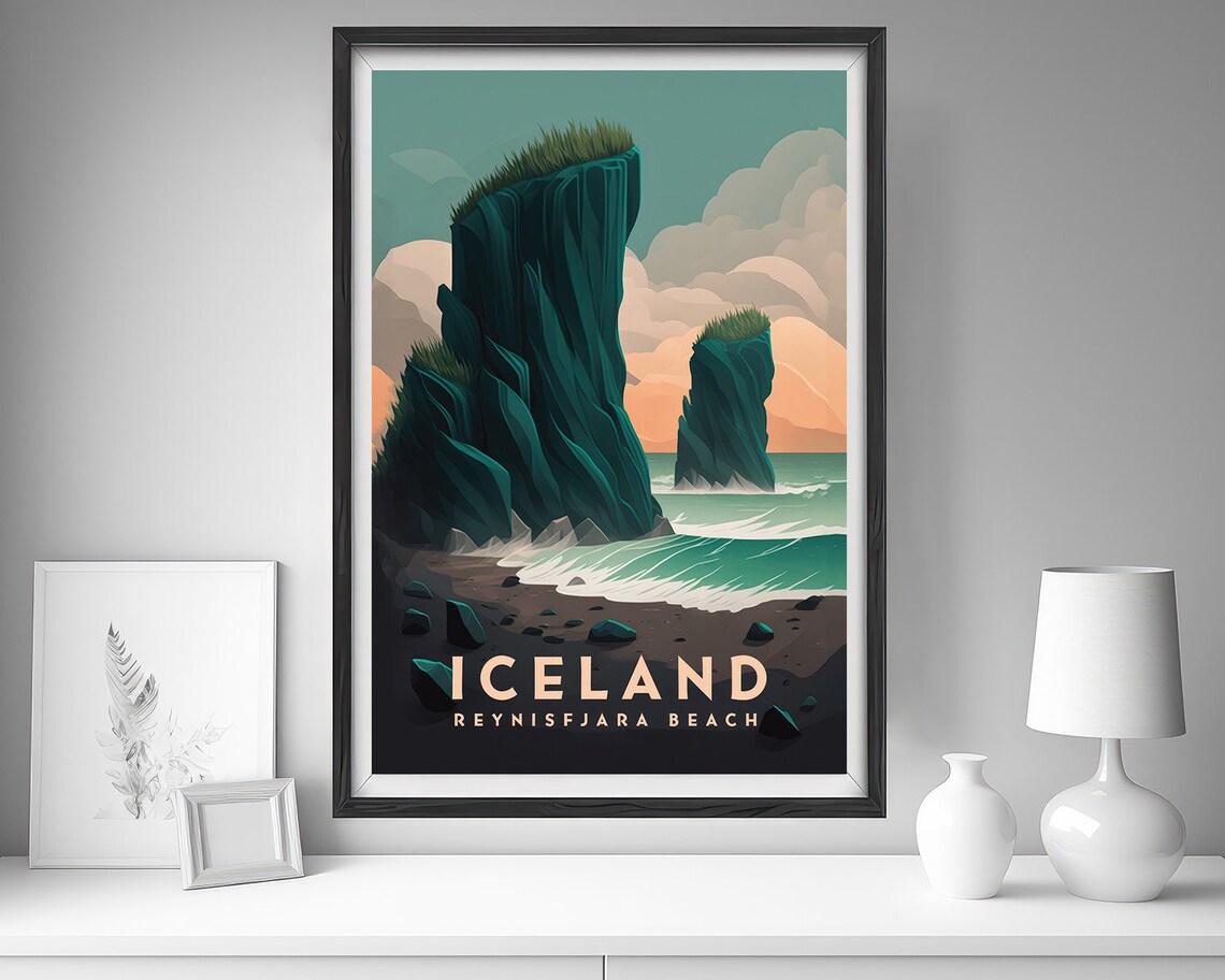 Iceland Reynisfjara Beach Travel Poster, Watercolor - Image 4