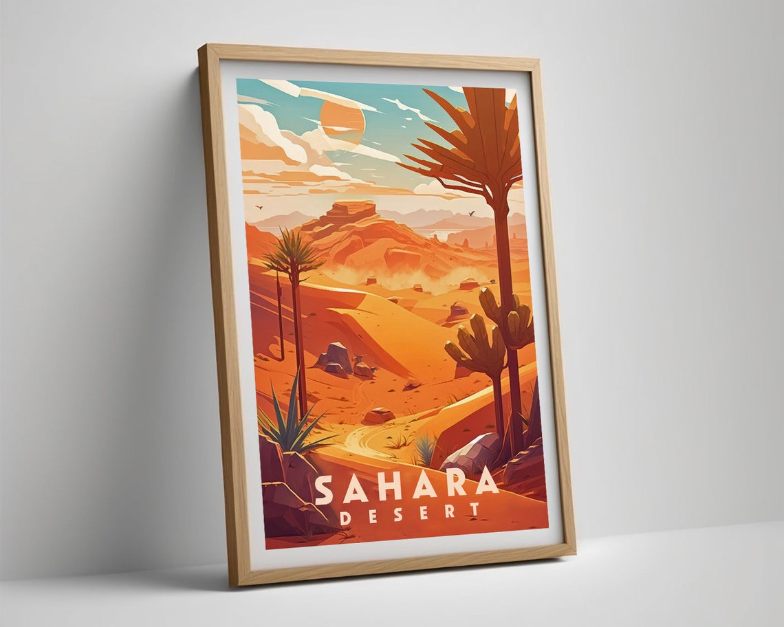 Sahara Desert Dunes Golden Oasis Palms Sunset Vintage Travel Poster - Image 5