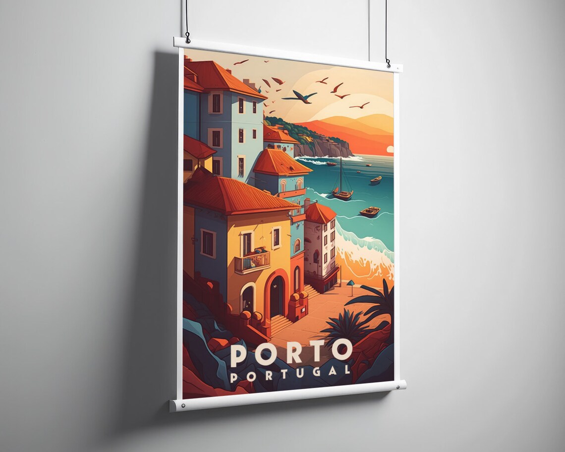 Porto Portugal Coastal Old Town Harbor Sunset Vintage Travel Poster - Image 3