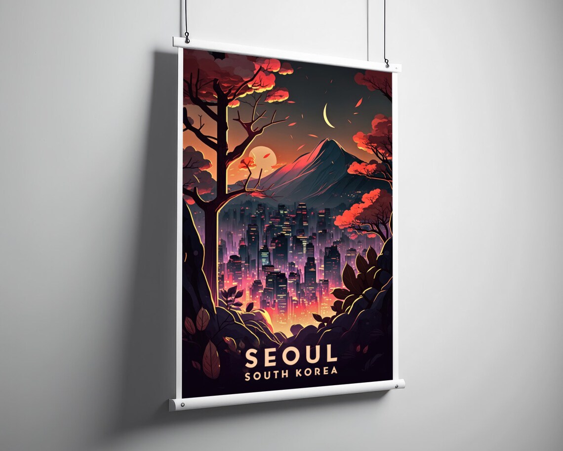 Seoul South Korea Vintage Travel Poster Neon City Skyline Art - Image 3
