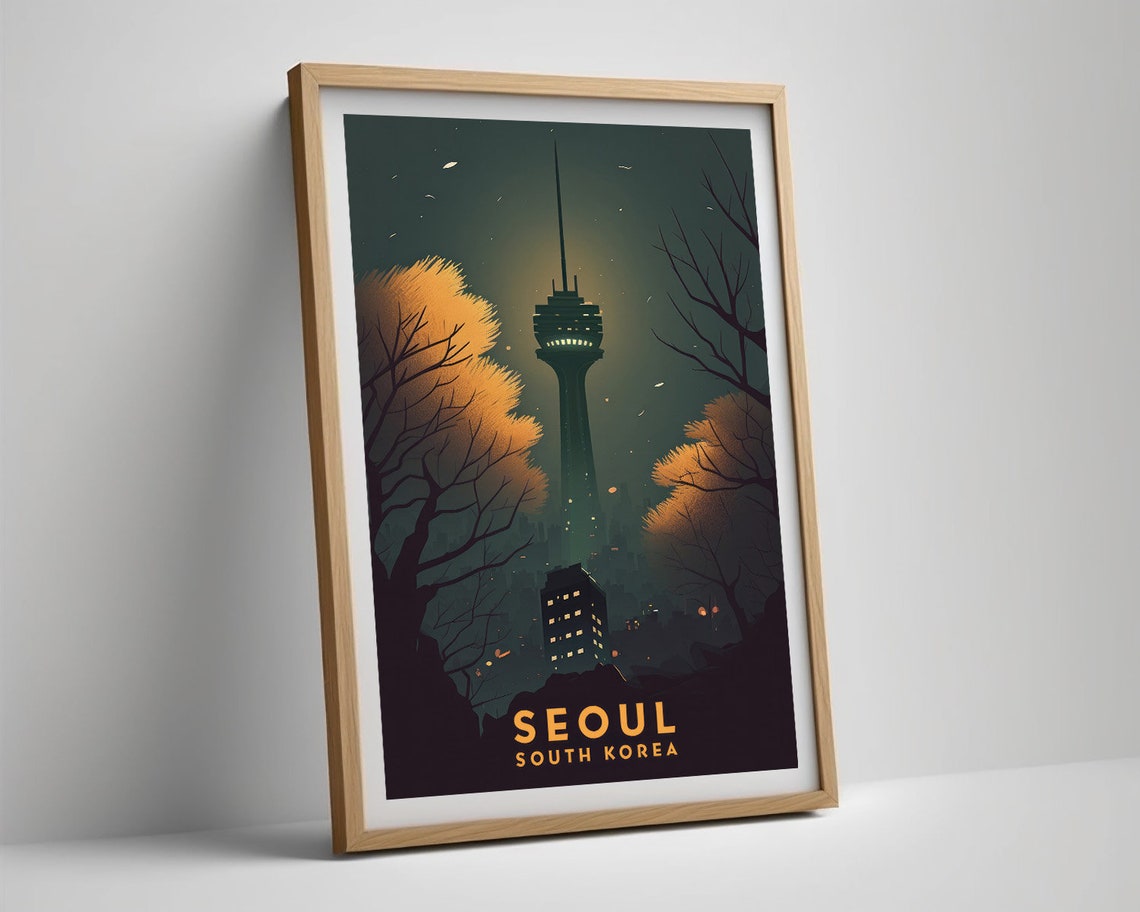 Seoul South Korea Illuminated Tower Autumn Night Travel Poster - Image 5